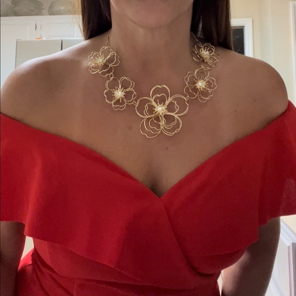 Faux gold necklace- flowers-Austrian crystals